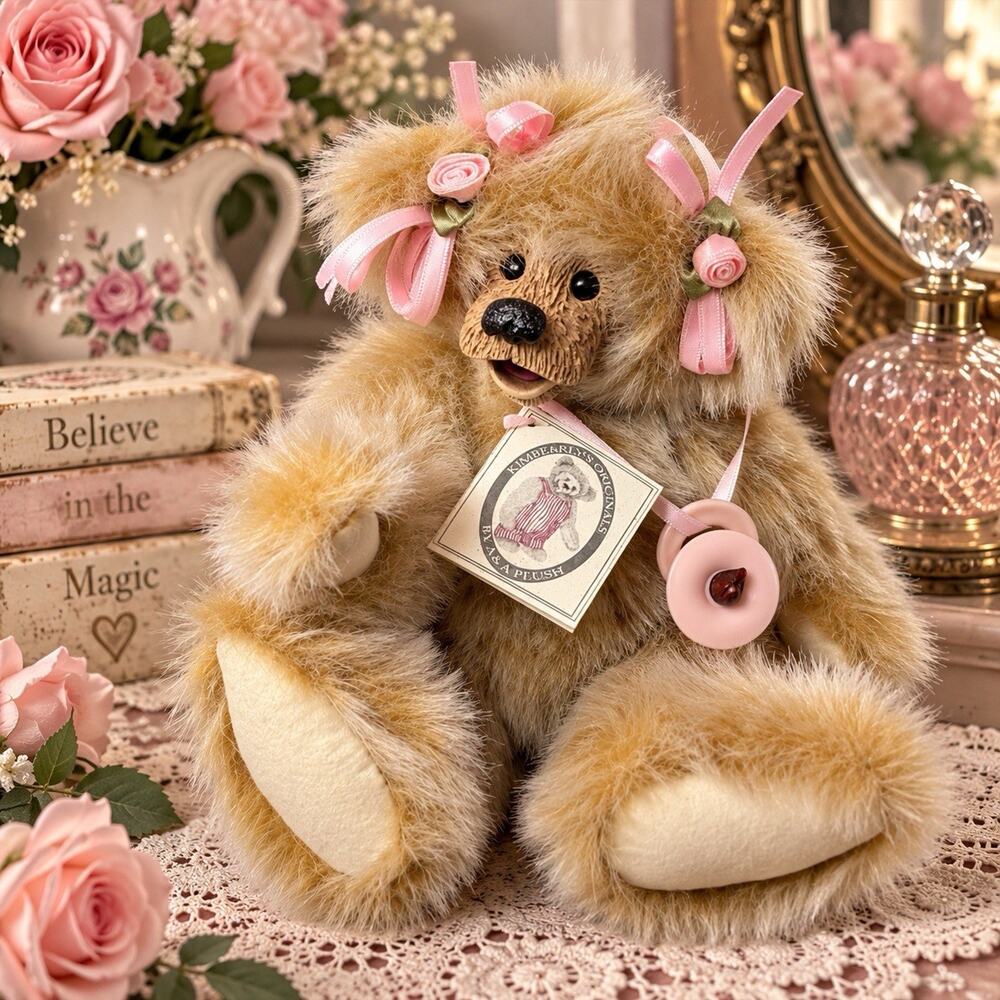 Kimbearly’s Originals Chrissy #19015 13” Resin Face Jointed Bear Tags Vintage